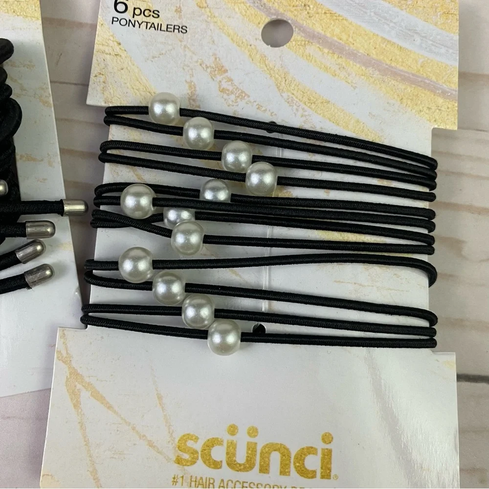 3x Scunci Ponytailers 6-pcs each pack Black 1 with Faux Pearls